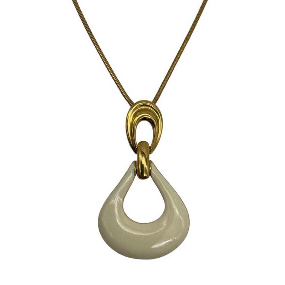 Monet Long Statement Pendant Necklace Gold Tone Modernist